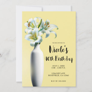 Invitación Jarrón de Lirios de Pascua Amarillos Cumpleaños Fi