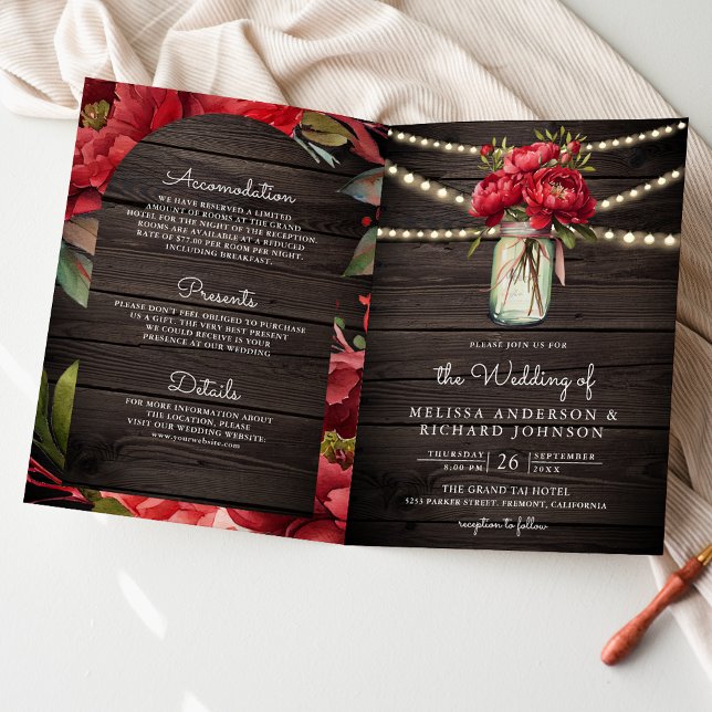Invitación Jarrón de mason floral de peonía roja código QR bo (Subido por el creador)