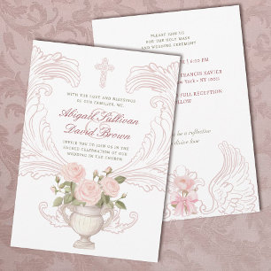 Invitación Jarrón de rosas delicadas boda católica