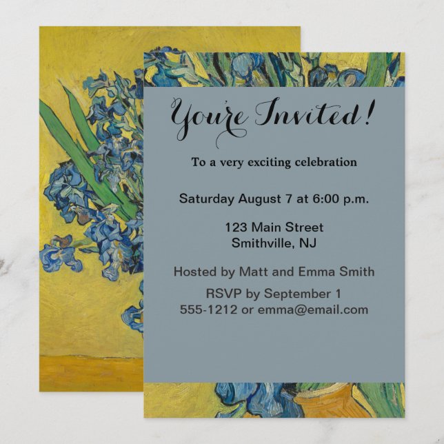 Invitación Jarrón de Van Gogh con Iris Clasicismo Impresionis (Anverso / Reverso)