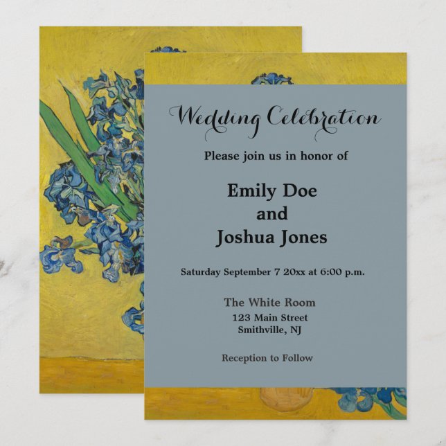 Invitación Jarrón de Van Gogh con Iris Clasicismo Impresionis (Anverso / Reverso)