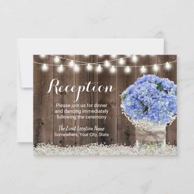 Invitación Jarrón floral de Hortensia Azul Recepción de Boda  (Anverso)