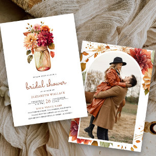 Invitación Jarrón Mason Floral de Dalia de Otoño Foto Regalo