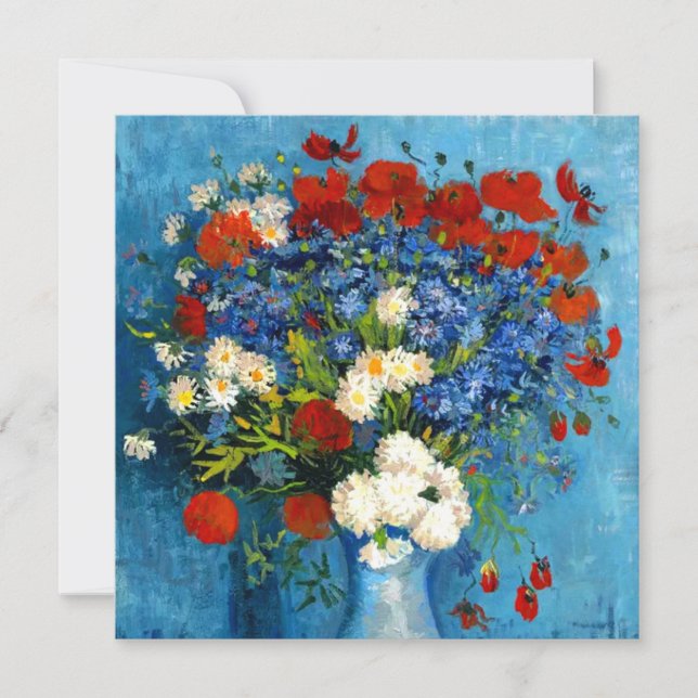 Invitación Jarrón Van Gogh con acianos y amapolas (Anverso)