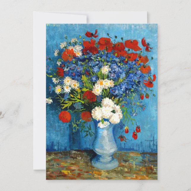 Invitación Jarrón Van Gogh con acianos y amapolas (Anverso)