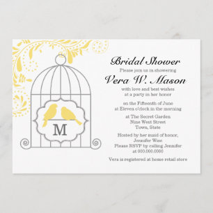 Invitación Jaula amarilla con amor Aves Ducha nupcial