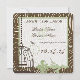 Invitación Jaula de Pájaro con Grano de Madera Verde Margarit