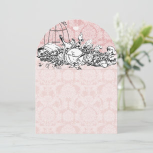 Invitación Jaula de pájaro Damask Bellota Amor vintage Pájaro