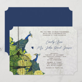 Invitación Jaula de Pájaro Pavo Real Azul Amarillo