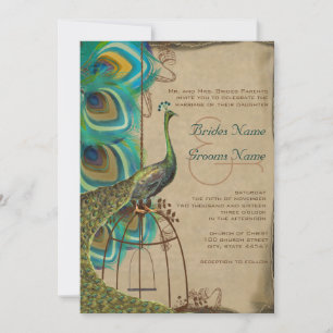 Invitación Jaula de Pavo Real Musical Pluma Boda