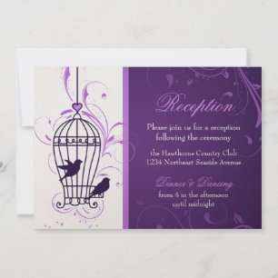 Invitación Jaula para pájaros y remolinos de berenjena fantás