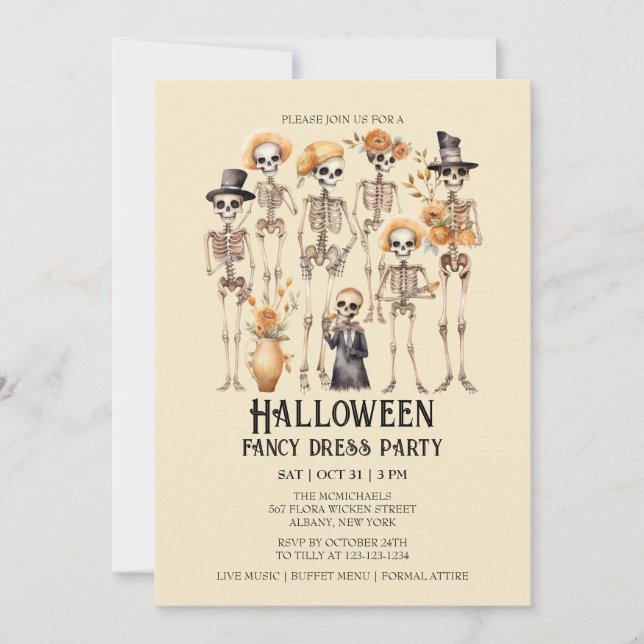 Invitación Jaunty Skeleton Family Portrait Halloween Party (Anverso)