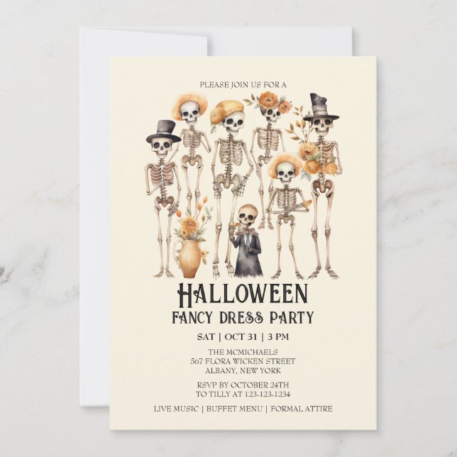 Invitación Jaunty Skeleton Family Portrait Halloween Party (Anverso)