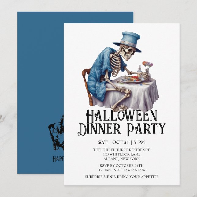 Invitación Jaunty Skeleton Halloween Fiesta (Anverso / Reverso)