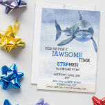 Invitación JawSome Time Great White Shark Birthday Watercolor<br><div class="desc">Este diseño puede ser personalizado en el área proporcionada cambiando la foto y/o el texto. O puede personalizarse haciendo clic en Personalizar esta plantilla y, a continuación, eligiendo la opción de hacer clic en el personalizar y eliminando o cambiando el color del fondo, agregando texto, cambiando el color o estilo...</div>