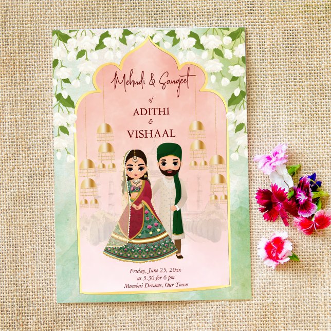 Invitación Jazmín de la pareja de novias india Sangeet mehndi (Subido por el creador)