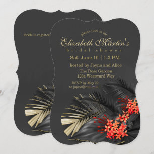 Invitación Jazmín Rojo Oscuro Tropical Bridal Shower