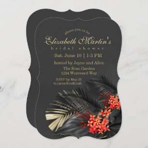Invitación Jazmín Rojo Oscuro Tropical Bridal Shower