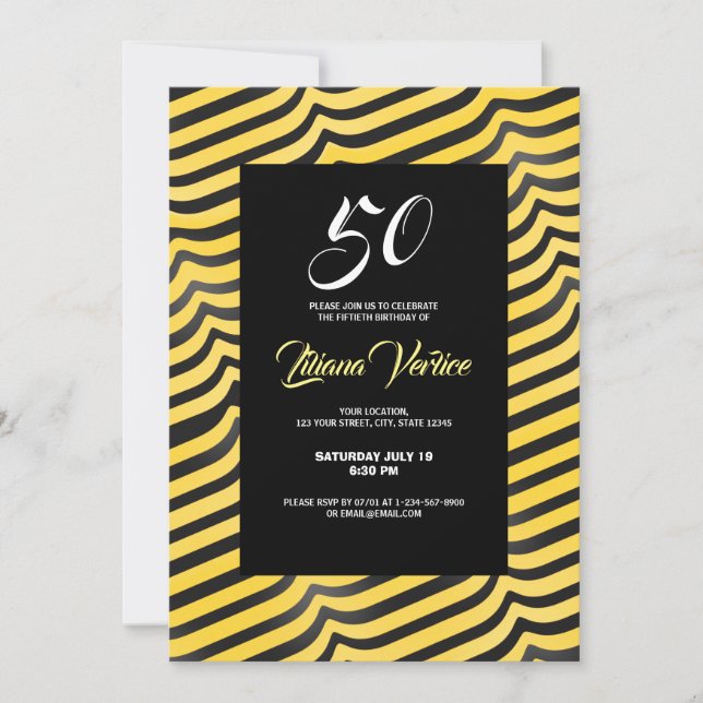 Invitación Jazzy Cute Black & Yellow Striblebee (Anverso)