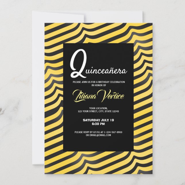 Invitación Jazzy Cute Black & Yellow Striblebee (Anverso)