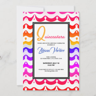 Invitación Jazzy Tropical Psychedelic Wavy Stripes