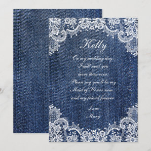 Invitación Jean Denim Azul Y La Empleada De Honor De Lace