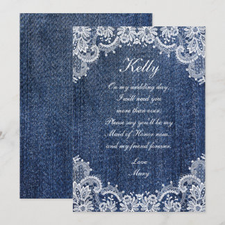 Invitación Jean Denim Azul Y La Empleada De Honor De Lace