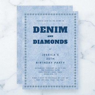 Invitación Jeans azules de denim y diamantes Fiesta de cumple