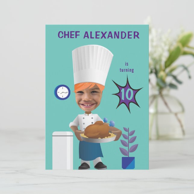 Invitación Jefe de Chef en el agujero 🎉 Funny Cook Cumpleaño (Anverso de pie)