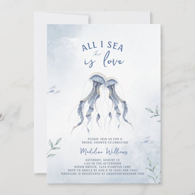 Invitación Jellyfish Elegante Ocean Bridal Shower (Anverso)