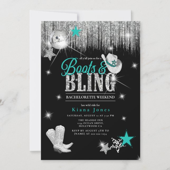 Invitación Jena McBride Boots 'n Bling Disco ID925 (Anverso)