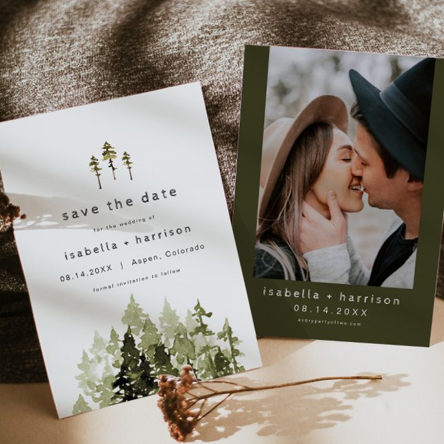 Invitación JENNA Árbol de pino de acuarela rústico Guardar fe (Subido por el creador)