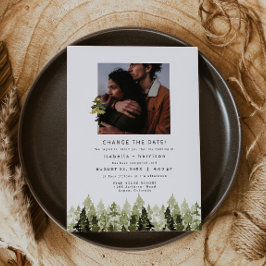 Invitación JENNA Rustic Pine Tree Wedding Reschedule