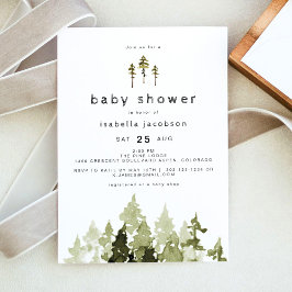 Invitación JENNA Rustic Watercolor Pine Tree Baby Shower