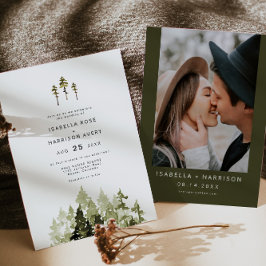 Invitación JENNA Rustic Watercolor Pine Tree Boho Boda