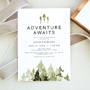 Invitación JENNA Rustic Watercolor Pine Tree Briower