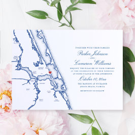 Invitación Jensen Beach FL Map Elegante Boda Azul de la Marin