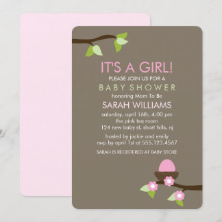 Invitación Jerarquía del pájaro y chica Baby Shower de los