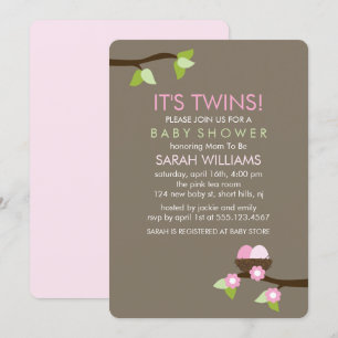 Invitación Jerarquía del pájaro y chicas gemelos Baby Shower