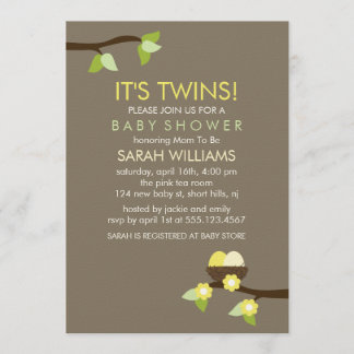 Invitación Jerarquía y flores Baby Shower gemelo del pájaro