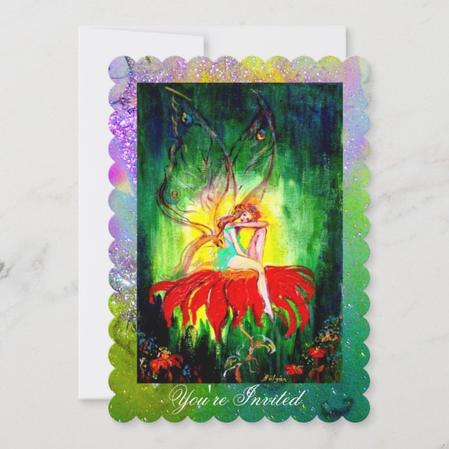 Invitación JERINGA EN ROJO FLORES Púrpura AZUL Verde (Anverso)