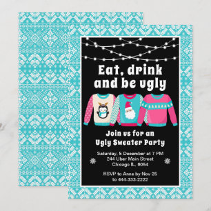 Invitación Jerséis Feos de Navidad Fiesta de Navidad Azul