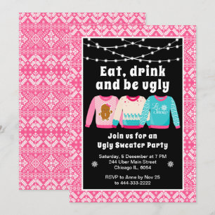 Invitación Jerséis Feos de Navidad Fiesta de Navidad Rosa