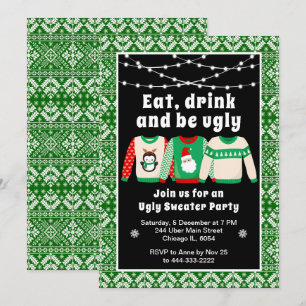 Invitación Jerséis Feos de Navidad Fiesta Navideña Verde