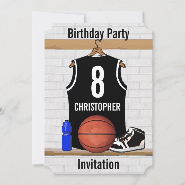 Invitación Jersey blanco y negro personalizado del baloncesto (Anverso)