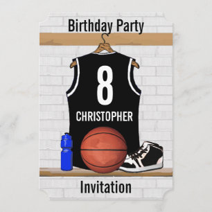 Invitación Jersey blanco y negro personalizado del baloncesto