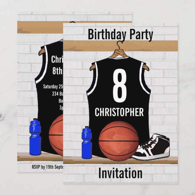Invitación Jersey blanco y negro personalizado del baloncesto (Anverso / Reverso)