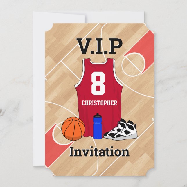 Invitación Jersey de básquetbol en la cancha Fiesta de cumple (Anverso)