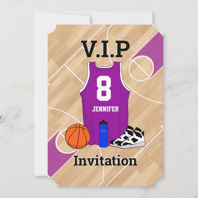 Invitación Jersey de básquetbol en la cancha Magenta de la fi (Anverso)