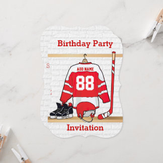 Invitación Jersey de hockey sobre hielo rojo y blanco persona